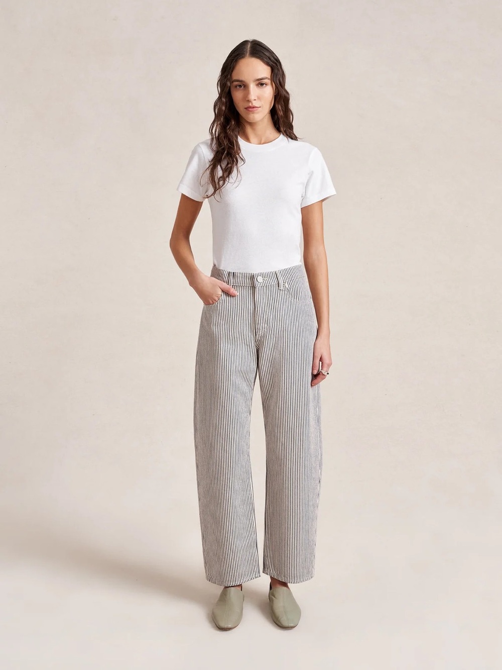 La Ligne Striped Wide-Leg Jeans in White and Navy